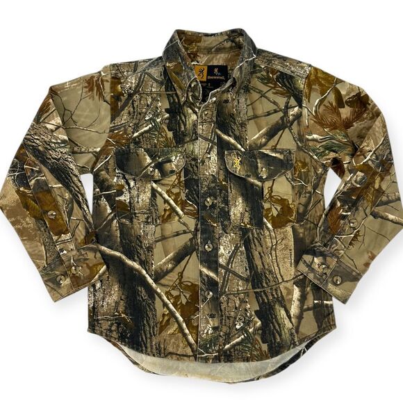 Browning Wasatch EUC Youth Realtree Camo Hunting Shirt Button Down Long Sleeve L - Picture 1 of 5